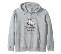 Living My Best Nine Lives Funny Cat Pun Zip Hoodie