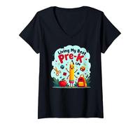Living My Best Pre-K Life: Joyful School Adventure Begins V-Neck T-Shirt, Women, Black, XXL