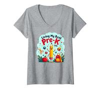Living My Best Pre-K Life: Joyful School Adventure Begins V-Neck T-Shirt, Women, Heather Grey, S