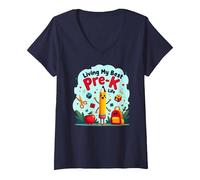 Living My Best Pre-K Life: Joyful School Adventure Begins V-Neck T-Shirt, Women, Navy, XXL