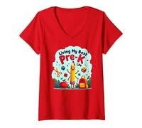 Living My Best Pre-K Life: Joyful School Adventure Begins V-Neck T-Shirt, Women, Red, M