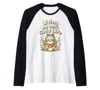 Living My Best Slow Life Cute Frog Raglan Baseball Tee
