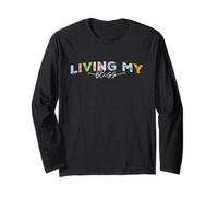 Living My Bliss, Bright Pastel Lettering Inspirational GRAP Long Sleeve T-Shirt