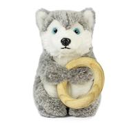 Living Nature Baby Husky Stuffed Animal Plush Toy | Includes Teething Ring | Fluffy and Cuddly Dog | Soft Toy Gift for Newborns And Babies | Naturli Eco-Friendly, Grey