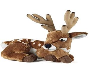 Living Nature Deer with Antlers, Realistic Soft Cuddly Lying Deer with Antlers Toy, Naturli Eco-Friendly Plush, 28cm