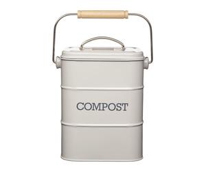 Living Nostalgia Metal Kitchen Compost Bin with Filter Handle and Wooden Grip