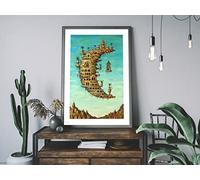 Living on the Moon by Salvador Dali. Vintage Art Print Poster. Science Fiction Planet Lunar World in a Universe. Living in space (A3)