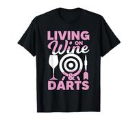 Living On Wine And Darts - Wine Darter Dartboard Wine Glass T-Shirt