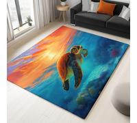 Living Room Area Rug Marine Life, Sea Turtle 60x120 cm Soft Flannel Short Pile Floor Rugs, Washable Non-Slip Carpet, for Bedroom, Hall, Kitchen Decor Rug