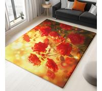 Living Room Area Rug Red Rose 160x230 cm Soft Flannel Short Pile Floor Rugs, Washable Non-Slip Carpet, for Bedroom, Hall, Kitchen Decor Rug