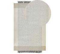 Living Room Area Rug Wool Decorative Tassels 140 x 200 cm Beige and Black Divarli