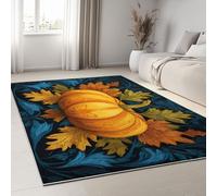 Living Room Area Rugs 100 x 160 cm, Autumn Leaves Textures Non-Slip Soft Bedroom Rugs, Art Pumpkins Leaves Runes Machine Washable Carpet, Floor Carpets for Office Bathroom Dinning Room Playroom