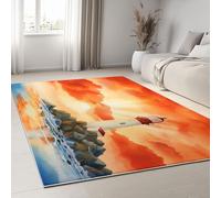 Living Room Area Rugs 140 x 200 cm, Abstract Art Non-Slip Soft Bedroom Rugs, Sunset Clouds Lighthouse Machine Washable Carpet, Floor Carpets for Office Bathroom Dinning Room Playroom