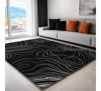 Living Room Area Rugs 140 x 200 cm, Machine Washable Black and White Terrain Stripes Printed Rectangle Rug - Minimalism Non-slip Decoration Carpet Soft Low-pile Floor Decorate Carpets for Bedroom