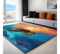 Living Room Area Rugs 140 x 200 cm, Machine Washable Coral Reef Animals Turtle Printed Rectangle Rug - Sunset Ocean Non-slip Decoration Carpet Soft Low-pile Floor Decorate Carpets for Bedroom