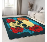 Living Room Area Rugs 60 x 90 cm, Vintage Tattoos Non-Slip Soft Bedroom Rugs, Rose Skull Skull Machine Washable Carpet, Floor Carpets for Office Bathroom Dinning Room Playroom