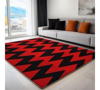 Living Room Area Rugs 60 x 90 cm, Washable Red and Black Triangles Waves Printed Rectangle Rug - Simple Illustration Patterns Non-slip Decoration Carpet Low-pile Floor Decorate Carpets for Bedroom