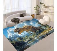 Living Room Area Rugs, Dinosaur Bedroom 3D Wild Animals Forests Plants Pattern Soft Short Pile Non Slip Fluffy Large Rug for Garden Home Hallway Outdoor Entrances Staircase Decoration 150x210 cm Q-645