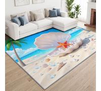 Living Room Area Rugs Shells Orange-Red Starfish Washable | Tropical Beach Ocean Rug Soft Non-Slip Rugs Kids Playroom Carpet 160 x 230 cm Low-pile Rug Bedroom Nursery