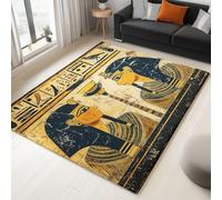 Living Room Area Rugs Vintage Egyptian Pharaoh 140x200cm Washable Area Rug Soft Faux Wool Carpet, with Non Slip Backing, Bedroom Dining Room Office Floor Mat, Easy Care