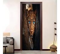 Living Room Art Door Poster 77x200 cm African Animal Cheetah Waterproof Door Sticker Self-Adhesive PVC Removable Door Sticker Brown Wallpaper Decoration for Bedrooms