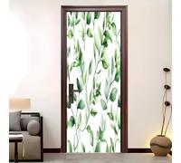 Living Room Art Door Poster 77x200 cm Plant Leaf Pattern Waterproof Door Sticker Self-Adhesive PVC Removable Door Sticker White Wallpaper Decoration for Bedrooms