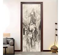 Living Room Art Door Poster 77x200 cm Romantic Animal Wolf Waterproof Door Sticker Self-Adhesive PVC Removable Door Sticker Grey Wallpaper Decoration for Bedrooms