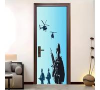 Living Room Art Door Poster 77x200 cm Special Forces Theme Waterproof Door Sticker Self-Adhesive PVC Removable Door Sticker Blue Wallpaper Decoration for Bedrooms