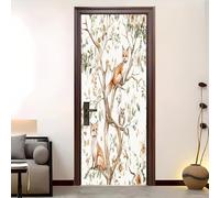 Living Room Art Door Poster 77x200 cm Watercolor Jungle Animals Waterproof Door Sticker Self-Adhesive PVC Removable Door Sticker White Wallpaper Decoration for Bedrooms