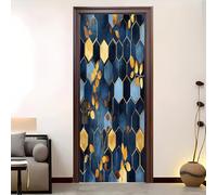 Living Room Art Door Poster 82x200 cm Abstract Honeycomb Geometry Waterproof Door Sticker Self-Adhesive PVC Removable Door Sticker Dark Blue Wallpaper Decoration for Bedrooms