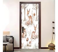 Living Room Art Door Poster 88x200 cm Jungle Animal Deer Waterproof Door Sticker Self-Adhesive PVC Removable Door Sticker White Wallpaper Decoration for Bedrooms
