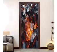 Living Room Art Door Poster 90x200 cm The Art of Ice and Fire Waterproof Door Sticker Self-Adhesive PVC Removable Door Sticker Orange Color Wallpaper Decoration for Bedrooms