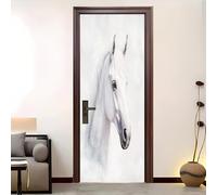 Living Room Art Door Poster 90x200 cm Watercolor Animal White Horse Waterproof Door Sticker Self-Adhesive PVC Removable Door Sticker White Wallpaper Decoration for Bedrooms