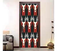 Living Room Art Door Poster 95x215 cm Animal Reindeer Geometry Waterproof Door Sticker Self-Adhesive PVC Removable Door Sticker Red Wallpaper Decoration for Bedrooms