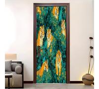 Living Room Art Door Poster 95x215 cm Animal Tiger Print Waterproof Door Sticker Self-Adhesive PVC Removable Door Sticker Green Wallpaper Decoration for Bedrooms