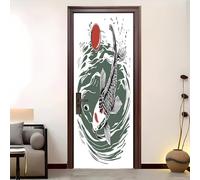 Living Room Art Door Poster 95x215 cm Simple Animal Koi Waterproof Door Sticker Self-Adhesive PVC Removable Door Sticker White Wallpaper Decoration for Bedrooms