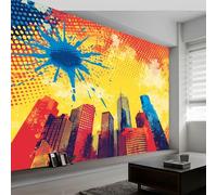 Living Room Bedroom Comic Style Wallpaper, Abstract Cityscape Colour Blocks Wall Mural for TV Backdrop Child Room - Non-Woven Wall Paper 350W x 256H cm Photo Wallpaper Home Decor