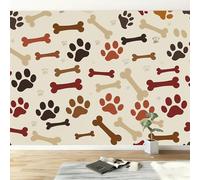 Living Room Bedroom Cream Wallpaper, Cartoon Animals Paw Prints Bones Wall Mural for TV Backdrop Child Room - Non-Woven Wall Paper 450W x 280H cm Photo Wallpaper Home Decor