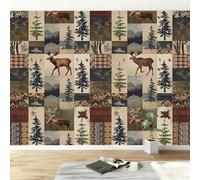 Living Room Bedroom Distressed Wallpaper, Vintage Patchwork Animals Silhouette Wall Mural for TV Backdrop Child Room - Non-Woven Wall Paper 400W x 280H cm Photo Wallpaper Home Decor
