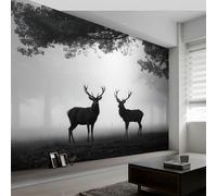 Living Room Bedroom Nature Photography Wallpaper, Black White Forest Animals Deer Wall Mural for TV Backdrop Child Room - Non-Woven Wall Paper 500W x 280H cm Photo Wallpaper Home Decor