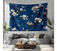 living Room Bedroom Tapestry 90in x 70in Plant White Magnolia Microfiber Art Decor Tapestry Poster Blue Tapestries for Office Study Balcony Indoor Wall Decor