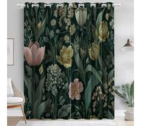 Living Room Blackout Curtains W 29.5" x L 65" (2 Panels) - Vintage Farmhouse Wildflowers Ivy Printed Thermal Insulated Curtains for Kids Room Bedroom Decorate, Dark Green Washable Sliding curtain