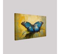 Living Room Butterfly Blue Canvas Artwork 50 x 40 cm Yellow-Green Framed Picture Print Modern Wall Decoration for Bedroom Hallway Office