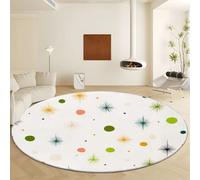 Living Room Carpet 120 cm Round Rugs Polka Dots Stars Printed Round Rug, Non-Slip Washable Circle Mat Retro Design Soft Carpet for Entryway Bedroom Kids Room Kitchen Office