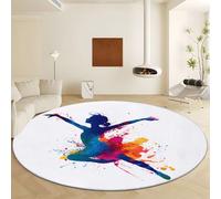 Living Room Carpet 150 cm Round Rugs Dancing Colorful Paint Printed Round Rug, Non-Slip Washable Circle Mat Motion Illustration Soft Carpet for Entryway Bedroom Kids Room Kitchen Office