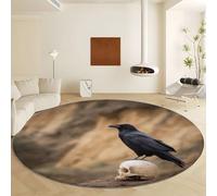 Living Room Carpet 150 cm Round Rugs Mountain Animal Skull Crow Printed Round Rug, Non-Slip Washable Circle Mat Dark Horror Style Soft Carpet for Entryway Bedroom Kids Room Kitchen Office