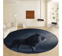 Living Room Carpet 180 cm Round Rugs Animal Lion Portrait Printed Round Rug, Non-Slip Washable Circle Mat Nature Photography Soft Carpet for Entryway Bedroom Kids Room Kitchen Office