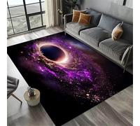Living Room Carpet 3D Outer Space Universe Cartoon Child Game Area Rugs Kids Play Mat Soft Flannel Memory Foam Galaxy Starry Sky Stars printed Boys Girls Room Carpets (Purple,160 * 200 cm)