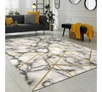 Living Room Carpet Grey Gold Marble Design 3-D Pattern Short Pile Robust Soft
