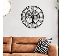 Living Room Clock, 40cm Wall Clock Modern Black Wall Clock Without Ticking Noise Minimalist Hollow Wall Clocks Creative Clock Wall Hanging Decorative for Living Room Office Shape Of The Tree Of Life